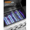 imageCOWSAR 4Burner BBQ Propane Gas Grill 44000 BTU Stainless Steel Barbecue Grill with Side Table 10000 BTU Side Burner 4 Casters Easy Mobility Ideal for Outdoor Patio Garden Picnic Backyard Cooking