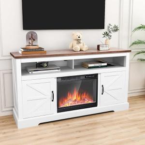 imageCowsar 60quot Fireplace TV Stand Mantel Wood Surround Firebox Freestanding Fireplace Heater Adjustable Led Flame Remote Control 750W1500W White