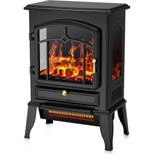 imageCOWSAR Electric Fireplace Stove Freestanding Fireplace Heater with Realistic Flame 10001500W Fireplace Heater Overheating Safety Device Thermostat Adjustable Flame Brightness