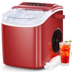 imageCOWSAR Ice Maker Countertop Portable Ice Machine with SelfCleaning 265lbs24Hrs 9 Bullet Ice Cubes in 6 Mins Ice Basket and Scoop Ideal for Home Kitchen Bar CampingDark RED