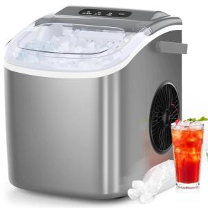 imageCOWSAR Ice Maker Countertop Portable Ice Machine with SelfCleaning 265lbs24Hrs 9 Bullet Ice Cubes in 6 Mins Ice Basket and Scoop Ideal for Home Kitchen Bar CampingGrey