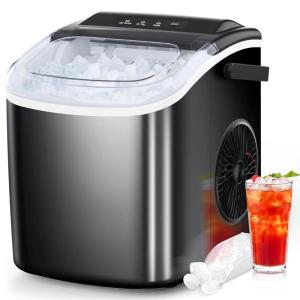 imageCOWSAR Ice Maker Countertop Portable Ice Machine with SelfCleaning 265lbs24Hrs 9 Bullet Ice Cubes in 6 Mins Ice Basket and Scoop Ideal for Home Kitchen Bar CampingBlack