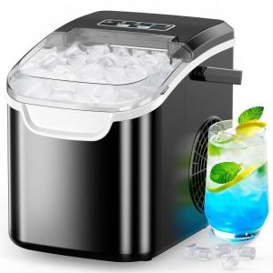 imageCOWSAR Ice Maker Countertop Portable Ice Machine with SelfCleaning 265lbs24Hrs 9 Bullet Ice Cubes in 6 Mins Ice Basket and Scoop Ideal for Home Kitchen Bar CampingDark Black