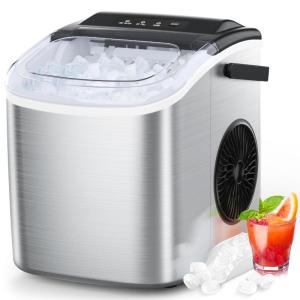 imageCOWSAR Ice Maker Countertop Stainless Steel Portable Ice Maker Machine with SelfCleaning 265lbs24Hrs 6 Mins9 Pcs Bullet Ice Perfectly for Home Use GiftStainless Steel Silver