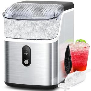 imageCOWSAR Nugget Ice Makers Countertop Soft Chewable Pellet Ice Machine with AutoCleaning Function 35Lbs24H Portable Ice Makers for Kitchen Office HomeBlackStainless Steel Silver
